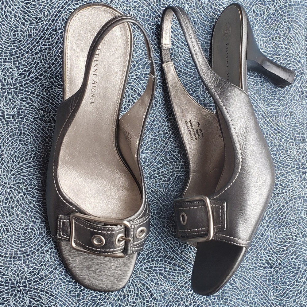 Etienne Aigner ankle strap kitten heel sandals